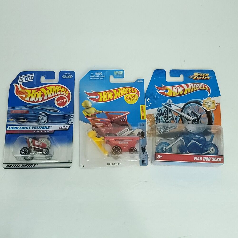 Lot of 3 Hot Wheels Mad Dog Sled HW Ride Ons Aisle Driver Express NEW Die Cast